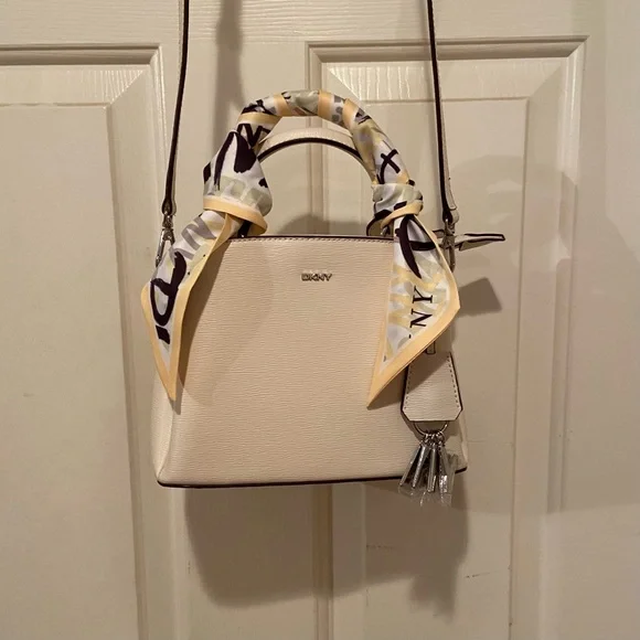 DKNY Paige Small Satchel R21DL465 Crossbody Strap and Double Handle With Scarf - Picture 5 of 13